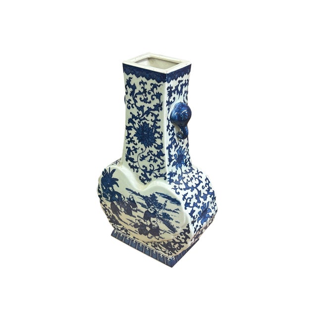 Ceramic Oriental Blue White Heart Shape Flat Floral Elephant Ring Porcelain Vase For Sale - Image 7 of 12