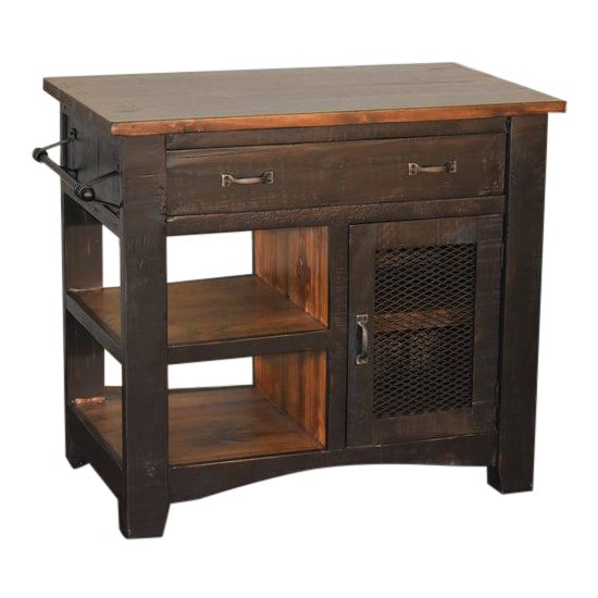 Crafters and Weavers Greenview Kitchen Island - Distressed Black - 39" For Sale