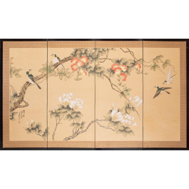 C. 1970s Maitland Smith, Painted Folding Screen "Magnolia and Sparrows" For Sale - Image 18 of 18
