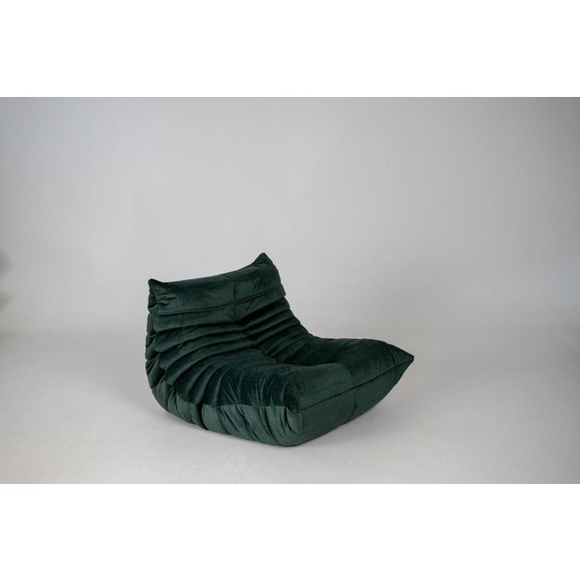 Green Togo Lounge Chair and Pouf in Dark Mint Velvet by Michel Ducaroy for Ligne Roset, 1973, Set of 2 For Sale - Image 8 of 18