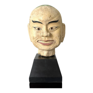 Large Terracotta Head of Luohan on Wood Stand from Vietnam