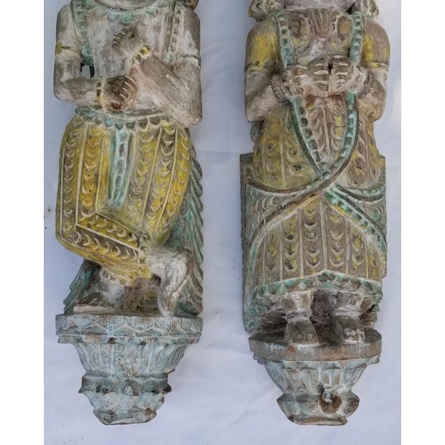Indian Vintage Pair of Carved Indian Figures For Sale - Image 3 of 9