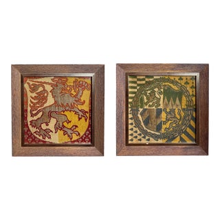 Pair of Antique Framed Tapestries With Heraldic Coat of Arms For Sale