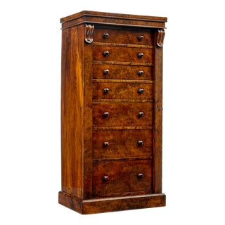 Early Victorian Wellington Burr Walnut Chest, 1840s For Sale