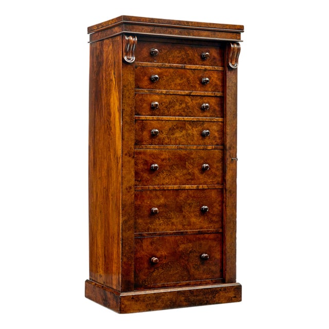 Early Victorian Wellington Burr Walnut Chest, 1840s For Sale
