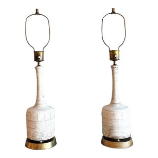 1960s Pair of MidCentury Brass and Ceramic Table Lamps For Sale