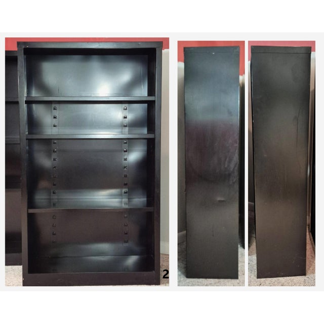 General Fireproofing Co. Vintage MCM Industrial Black Steel Tanker Bookcases Book Shelves W/ Adjustable Shelves, Set of 4 For Sale - Image 4 of 18