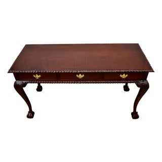 Chippendale Mahogany Writing Console Table Vintage 3 Drawer Ball Claw Foot Sofa For Sale