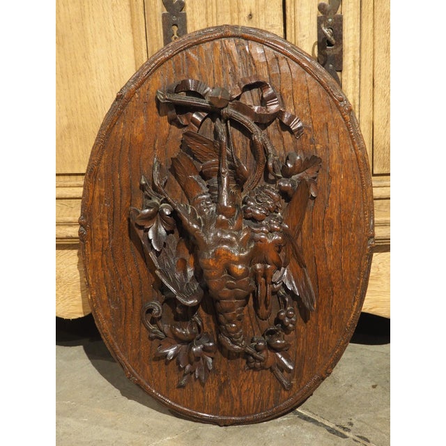 Rustic European 19th Century French Oval Black Forest Game Plaque With Bark Trompe L’Oeil For Sale - Image 3 of 12