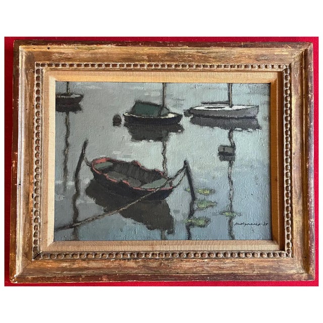 Edward Henry Molyneux (British, 1891-1974) Oil Painting on Canvas Evening Harbor at Dusk, 1938 For Sale - Image 13 of 13