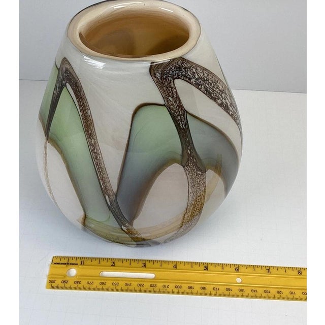 Hand-Blown Art Glass Vase, Cream Green & Brown Modern Design For Sale - Image 4 of 10