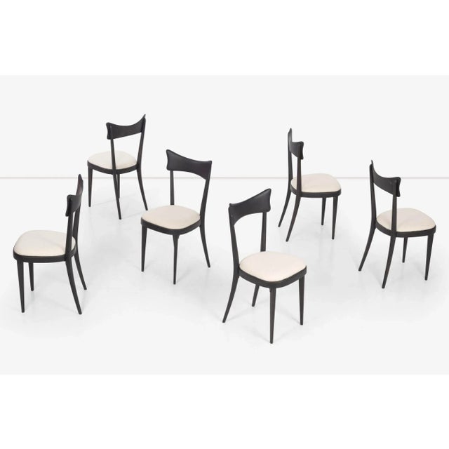 Fratelli Mariani Di Lacceri set of Six Dining Chairs, Restored Itailian Walnut frames in black lacquer with matte finish,...