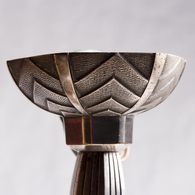 Art Deco Chandelier in Silver-Plated Bronze, France, 1920s For Sale - Image 3 of 10