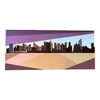 Franco Costa Signed Triptych Serigraph of the Manhattan New York Skyline For Sale