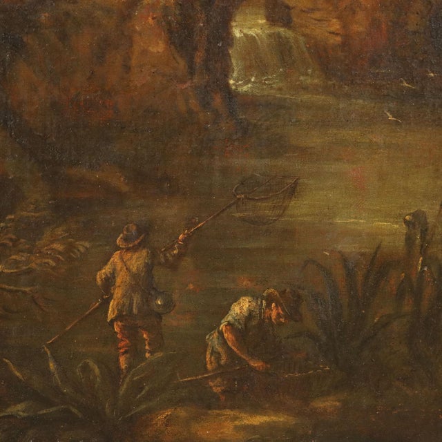 Landscape with Stream, Mill and Figures, Oil on Canvas, Framed For Sale - Image 6 of 14