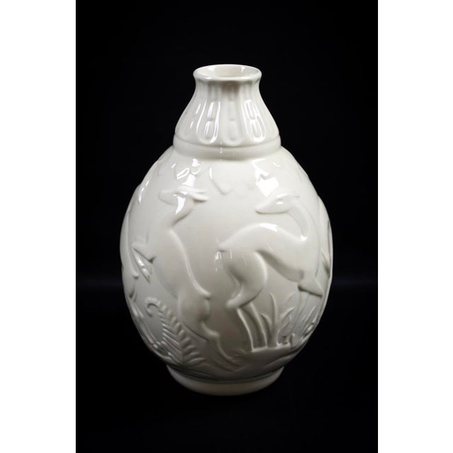 White Art Deco White Glazed Earthenware Vase with Relief Decor by Fantaisie de Charles Catteau for Boch Frères La Louvière Keramis, 1920s For Sale - Image 8 of 13