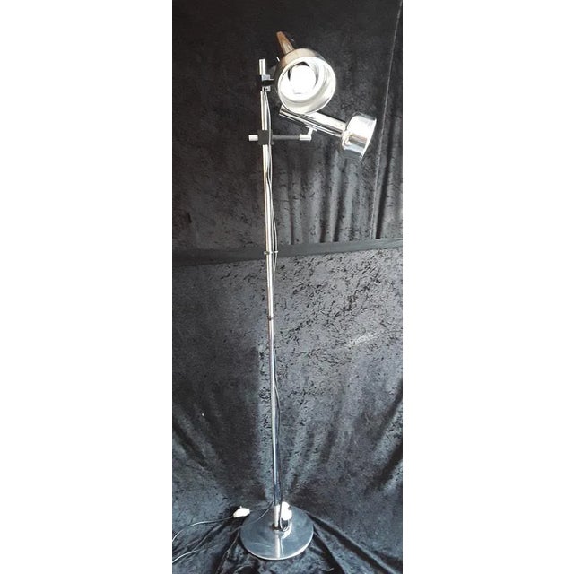 German 2-Light Multi-Adjustable Floor Lamp with Chrome-Plated Metal Frame, Black Plastic Mount and Chrome Reflectors from...