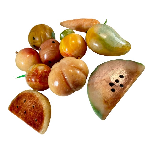 Mid 20th Century Summer Stone Fruit Vegetables Mexican Polished Onyx Carved Lg Lot 10 PCS For Sale