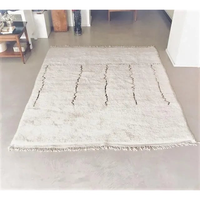 White Original Moroccan Beni Ourain Rug - 6′3″ × 7′8″ For Sale - Image 8 of 8