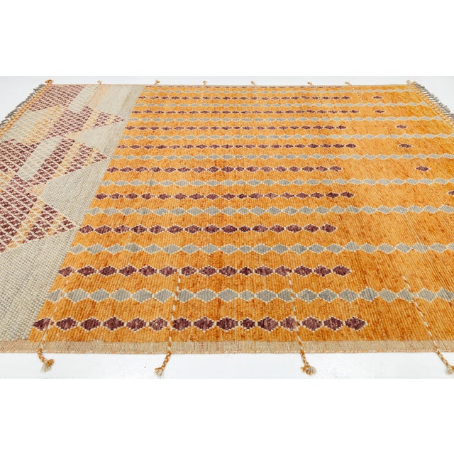 Contemporary Moroccan Style Geometric Wool Area Rug in Saffron, Ochre & Burgundy For Sale - Image 4 of 12