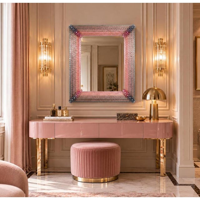 1970s Venetian Rectangular Pink and Grey Murano Glass Mirror, 1970 For Sale - Image 5 of 13