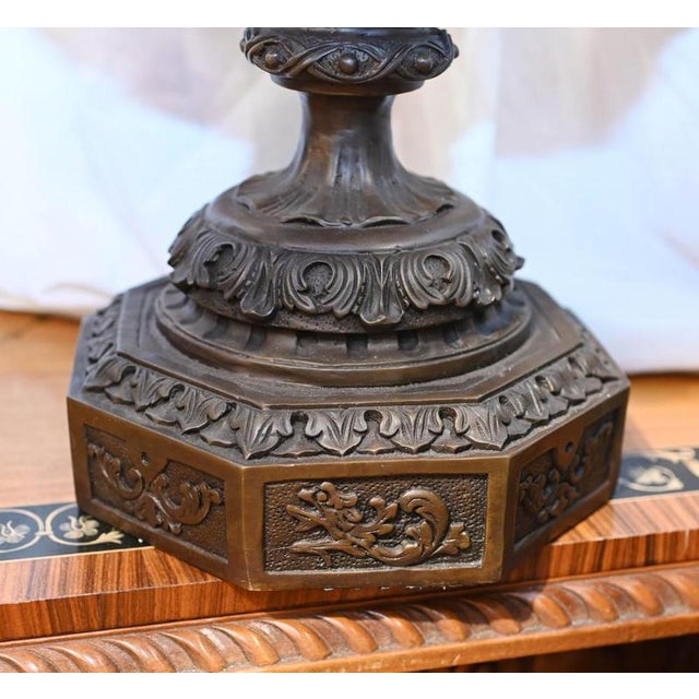 Large Bronze Urns Monumental Campana Cherub attributed to Clodion, Set of 2 For Sale - Image 4 of 12