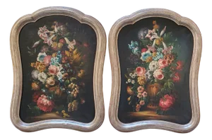 Floral Still Lifes, 1890s-1910s, Oil on Canvases, Set of 2
