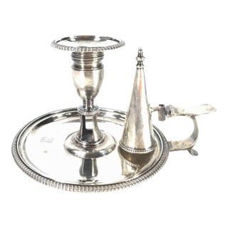 Antique 18th English Georgian Heraldic Sterling Silver Chamberstick J. Mewburn & J. Crouch For Sale
