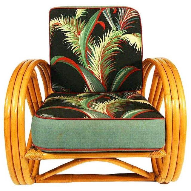 Mid-Century Modern Restored Mid-Century 3-Strand 3/4 Round Pretzel Arm Rattan Lounge Chair, Pair For Sale - Image 3 of 5