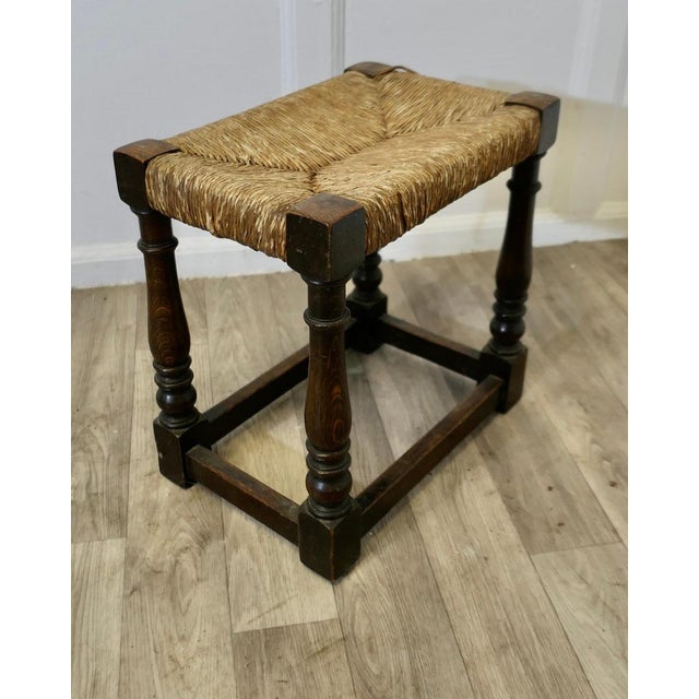 Woven Rush Seated Oak Joint Stool For Sale - Image 6 of 9