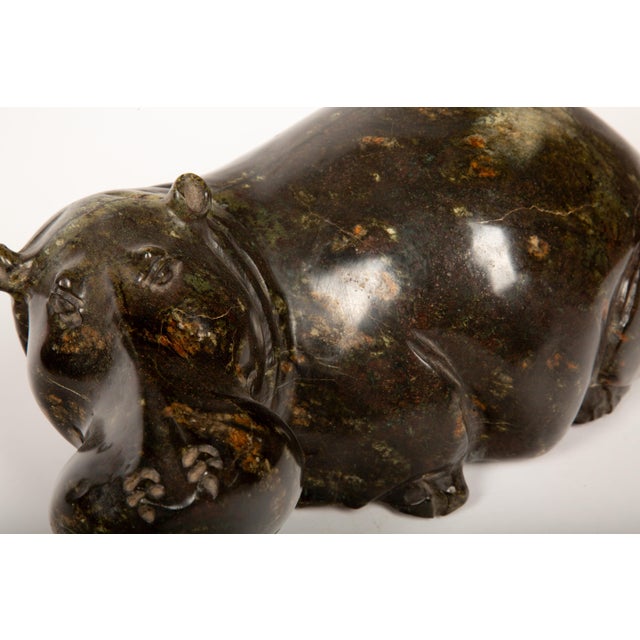 Safari Hand-Carved Soapstone Hippo Sculpture from Zimbabwe, 12" For Sale - Image 3 of 4