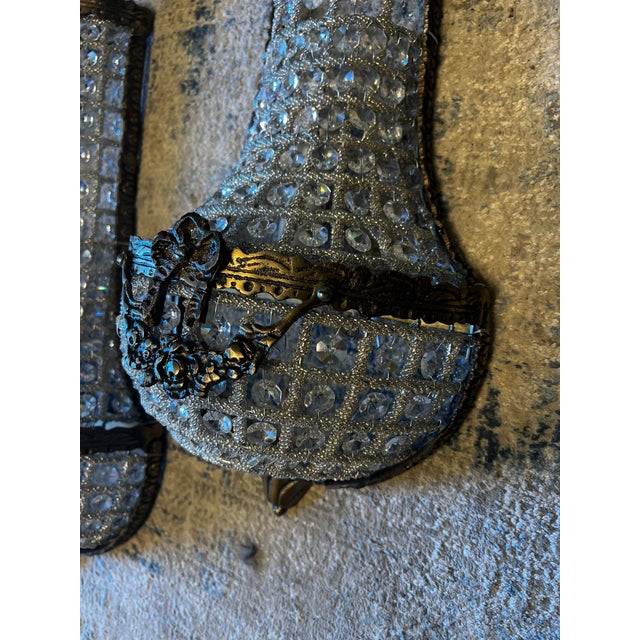 Vintage Dark Bronze and Crystal Wall Sconces - a Pair For Sale - Image 9 of 11