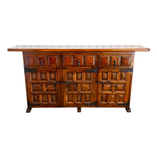 Mid-Century Brutalist Baroque Tuscan Spanish Walnut Iron Sideboard Credenza by Navarro Argudo, 1960 For Sale