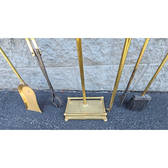 Mid 20th Century Mid-Century American Federal Style Brass Fireplace Tools Set of 6 For Sale - Image 5 of 5