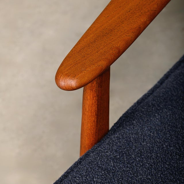 Wood Scandinavian Modern Lounge Chairs in Teak and Dark Blue Bouclé Fabric, 1960s, Set of 2 For Sale - Image 7 of 18