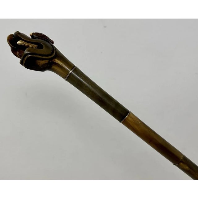 Brown Antique Asian Chinese Horn Dragons Head Victorian Vintage Walking Stick Cane For Sale - Image 8 of 12