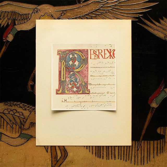 Renaissance 1949 Letter R From "A Gradual of Albi", First Edition Vintage Full Color Lithograph For Sale - Image 3 of 8