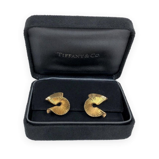 1950s Retro Tiffany & Co. George Schuler 14k Yellow Gold Swirl Clip on Earrings 1950's, A Pair For Sale - Image 12 of 12