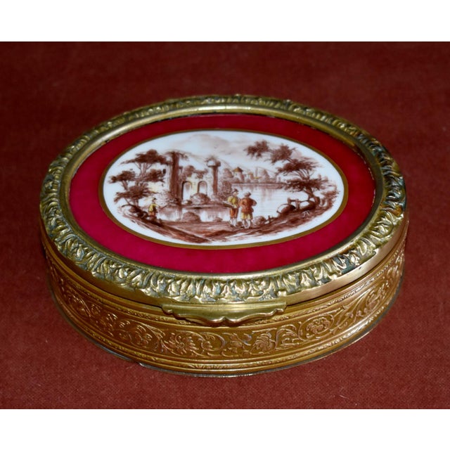 Antique Brass Jewelry Box French Classical Porcelain Vignette For Sale - Image 4 of 18