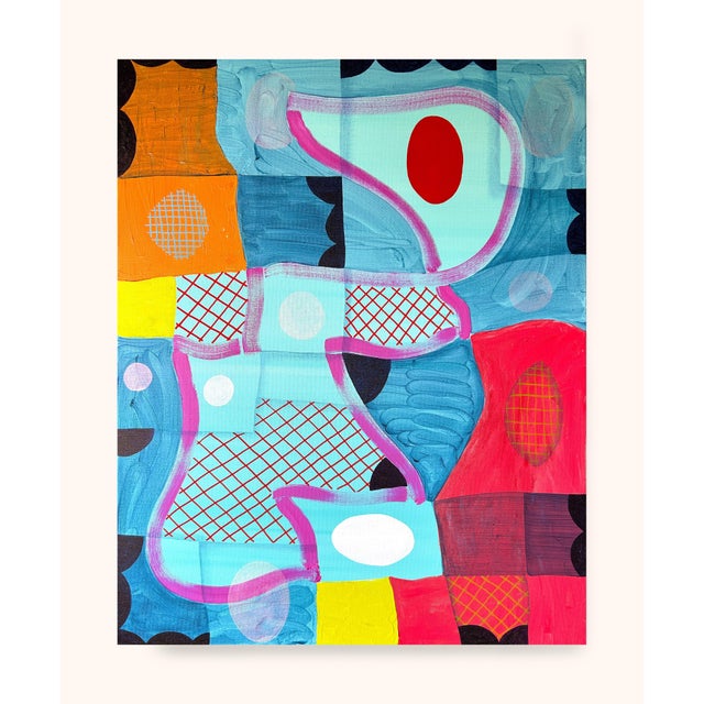 Contemporary geometric colorful abstract painting by Texas-based artist Max Manning. The work features organic and...