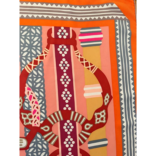 Persimmon Hermès Fantaisie D’etriers Silk Scarf 2022 Designed by Jamin Virginie For Sale - Image 8 of 12