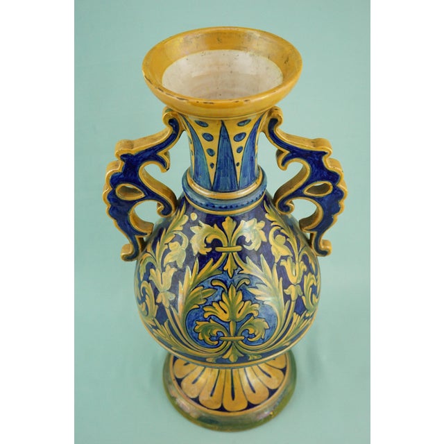 Vintage Neo-Renaissance Majolica Ceramic Vase by Luca Della Robbia, 1920s For Sale - Image 11 of 18