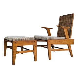 Set of Chair with Ottoman in Beech and Rattan from Úľuv, 1960s For Sale