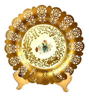 Filigree Toleware Hand Painted Decorative Plate With Stand