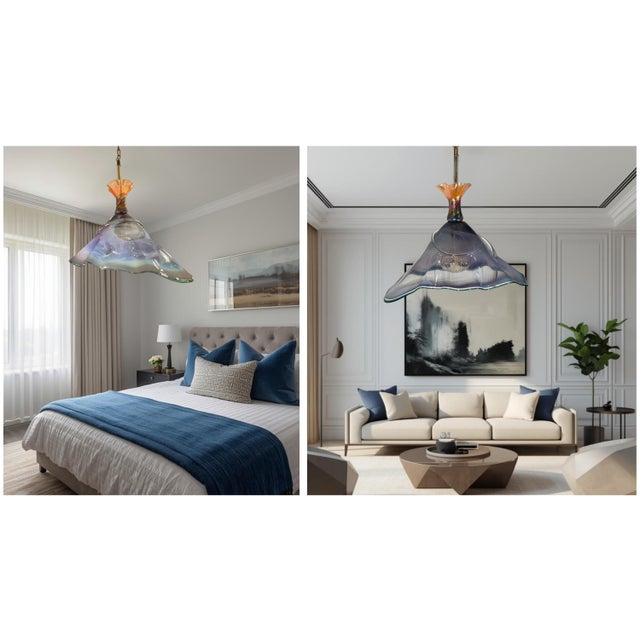 Vintage Hand Blown Multicolor Tiered Abstract Jellfish Art Glass Pendant Light For Sale - Image 11 of 18