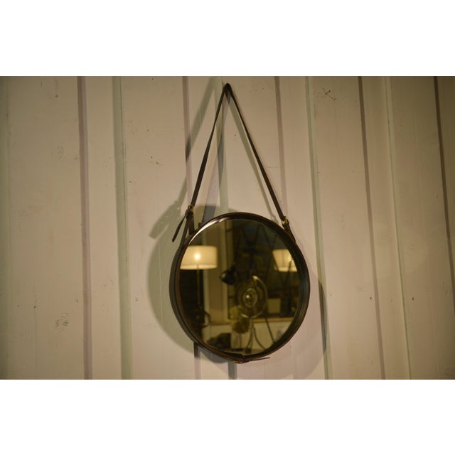 Black Leather Mirror by Jacques Adnet, 1950s For Sale - Image 12 of 12