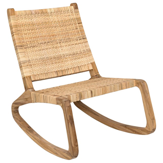 Noir NOIR Las Palmas Rattan Rocking Chair, Teak For Sale - Image 4 of 10
