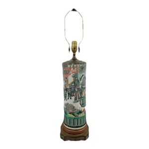 1920s Asian Painted Porcelain Cylindrical Lamp