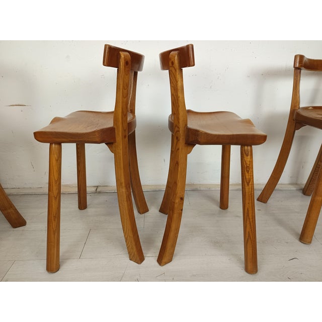Brutalized Elm High Chairs, 1980s, Set of 5 For Sale - Image 4 of 16