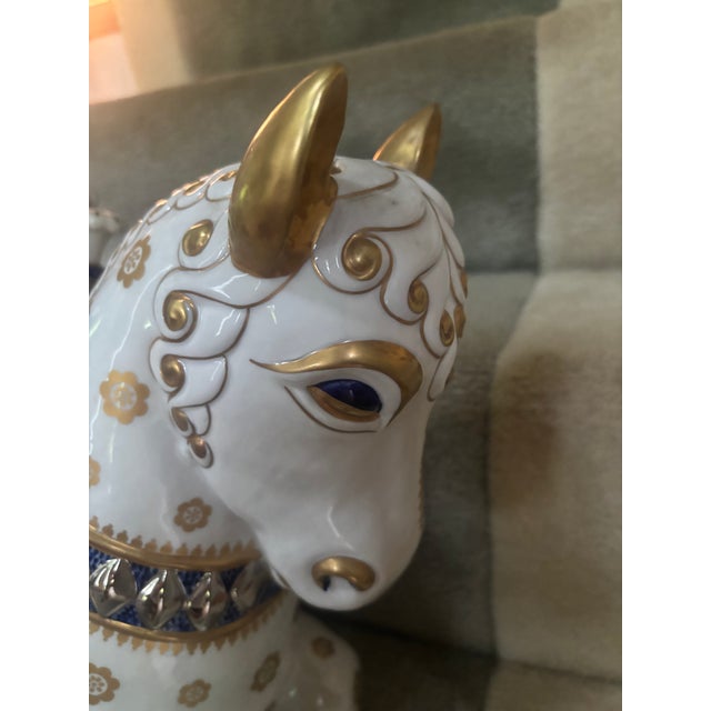 A Giulia Mangani Double Horse Porcelain Tulipiere of impressive size, beautifully decorated in gilt and cobalt blue...